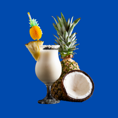 A refreshing pina colada shaved ice dessert made with Hypothermias dye-free syrup, featuring a creamy pineapple and coconut flavor. The syrup is made with non-GMO 100% pure cane sugar, contains no corn sugar, and is packaged in a BPA-free recyclable plastic bottle. Perfect for making delicious shaved ice and snow cones.