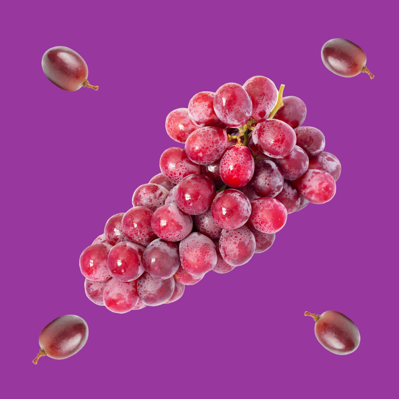 Picture of grapes on a purple background representing Hypothermias Grape Dye-FREE Slush Base Syrup.