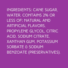 Ingredients for Hypothermias Wedding Cake Dye-Free Slush Syrup including pure cane sugar.