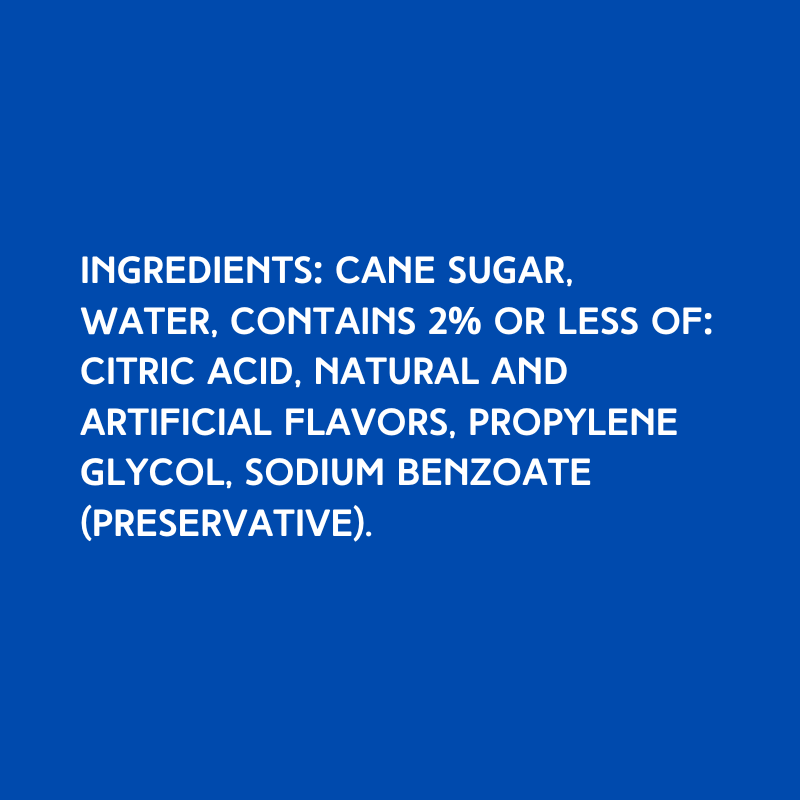 Ingredients for Hypothermias Dye-FREE Grape Shaved Ice Syrup, made with pure cane sugar and no corn syrup, small-batch crafted in Tucson, AZ.