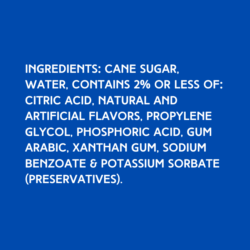 Ingredients for Dye-Free Green Apple Shaved Ice Syrup, including pure cane sugar and no corn syrup, small-batch crafted in Tucson, AZ.