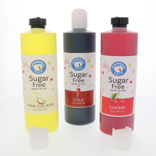 Gift Set of 3 Sugar Free Shaved Ice & Snow Cone Syrups - Cherry, Piña Colada, Cola