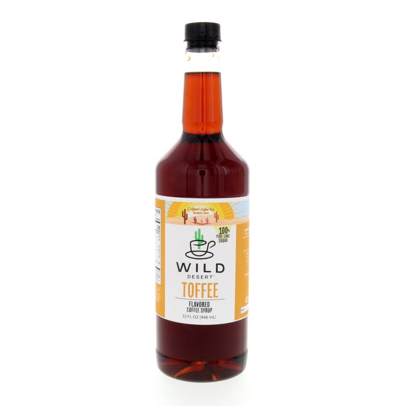 Wild Desert 32 oz Toffee Coffee Syrup – 100% Pure Cane Sugar, No Corn Syrup, Premium Flavor for Coffee & Desserts – Rich Toffee Flavor Syrup for Lattes, Cocktails, and Baking – 32 Fl Oz Bottle.