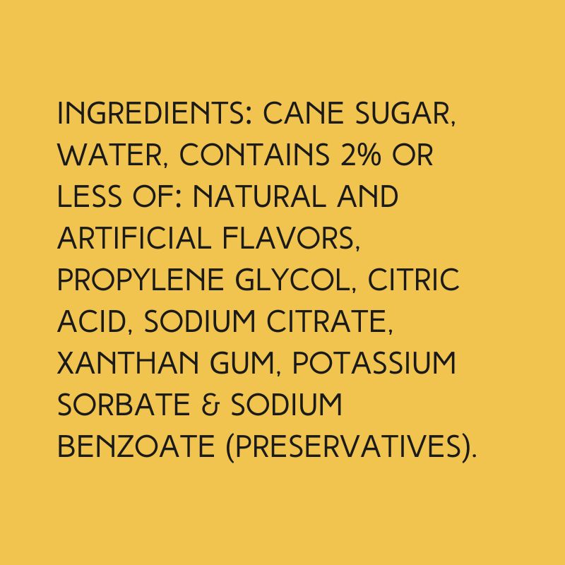 Ingredients list for Wild Desert Dye-FREE Coffee Syrup, including cane sugar.