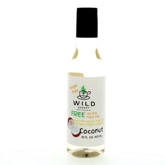 Wild Desert FREE Sugar Free Coconut Syrup, 16 oz bottle - Dye-Free, Sugar-Free, Organic Monk Fruit & Non-GMO Erythritol Coconut Syrup from Hypothermias, Tucson, Arizona, USA.