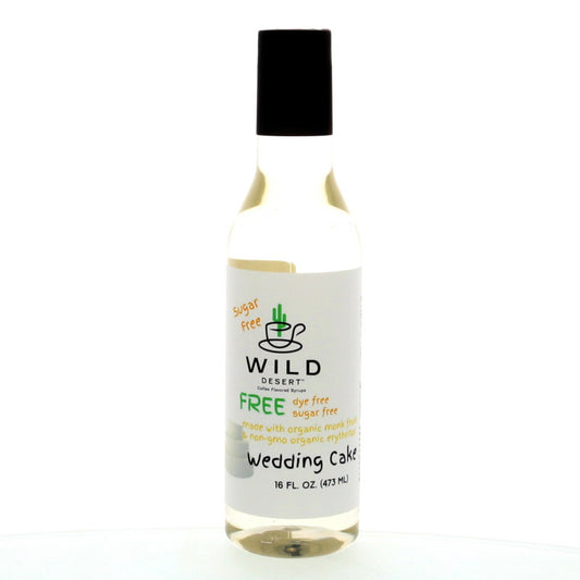 Picture of Wild Desert FREE Sugar Free Dye-Free Wedding Cake Syrup 16 oz bottle - organic monk fruit and non-GMO erythritol for keto-friendly, low-carb diets.